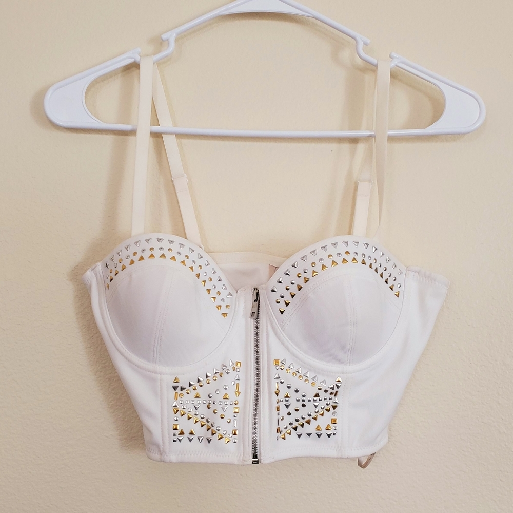 Forever 21 exclusive white studded crop top